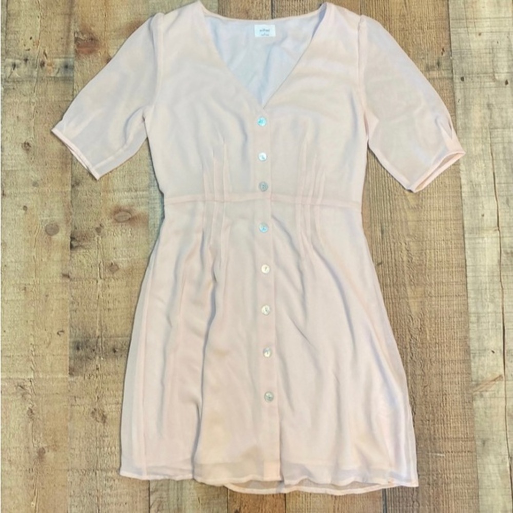 Wilfred Aritzia‎ Freya Light Pink Button Front V-Neck Mini Dress Size 4